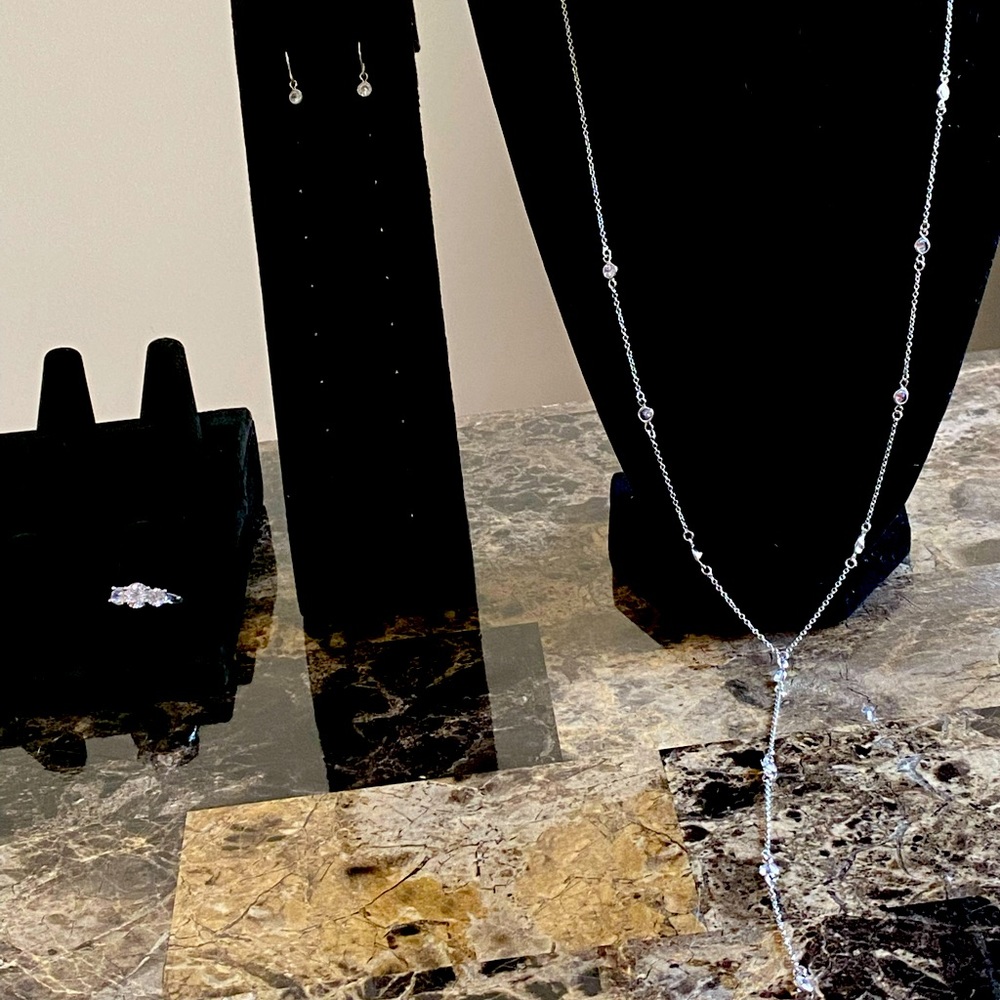 White Italian CZ Ring  Necklace and earrings set